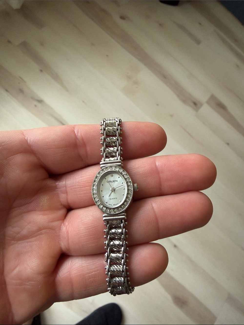 vintage gruen watch womens metal mezel japan movement steel back